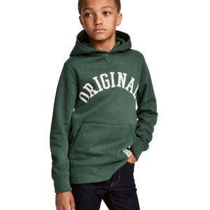 H&M Green Hoodie Original White Lettering Comfy Boys Sweater 8 To 10 Years